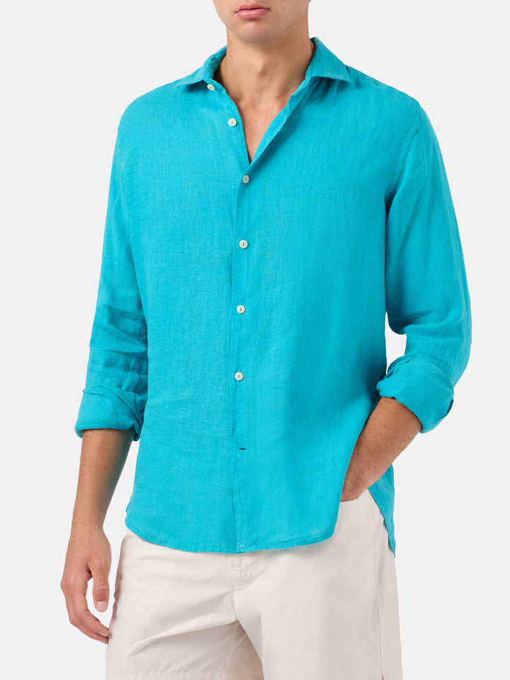 Camisa de lino Pamplona en verde petróleo 