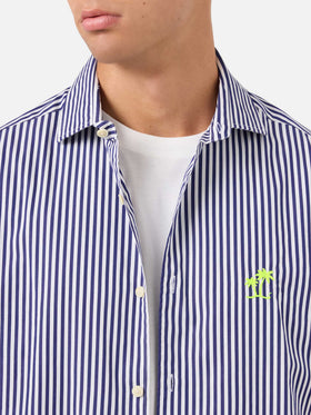 Camicia Pamplona in cotone a righe blu navy e bianco