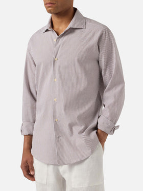 Brown striped Pamplona shirt in seersucker