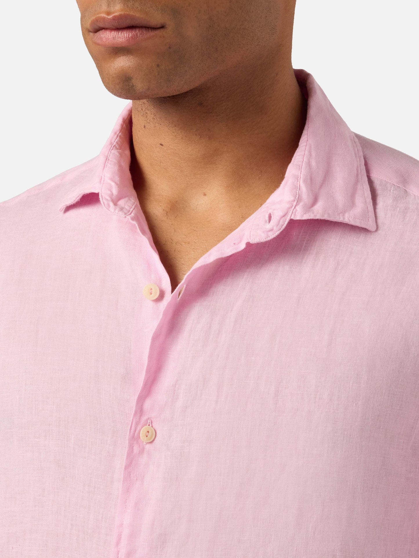 Camicia Pamplona in lino rosa tinta unita
