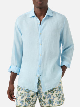 Camicia Pamplona in lino azzurra tinta unita