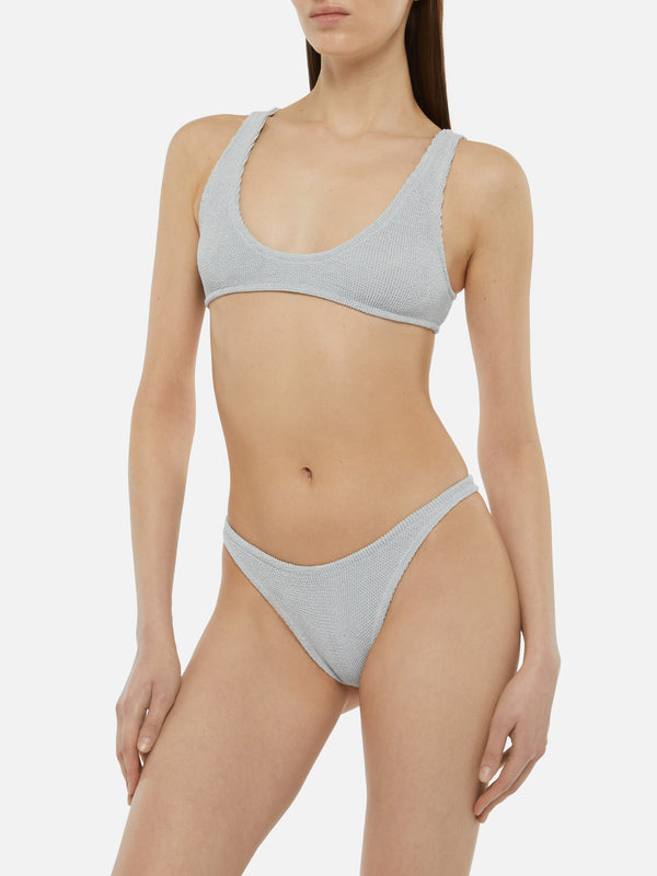 Naomi silver lurex crinkle cheeky swim briefs - Pamy lurex silver tiny crinkle bralette