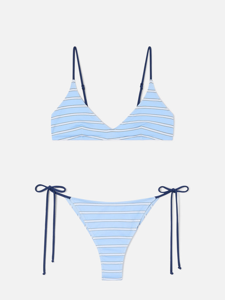 Hellblaues und marineblau gestreiftes Paolyn-Bikini 