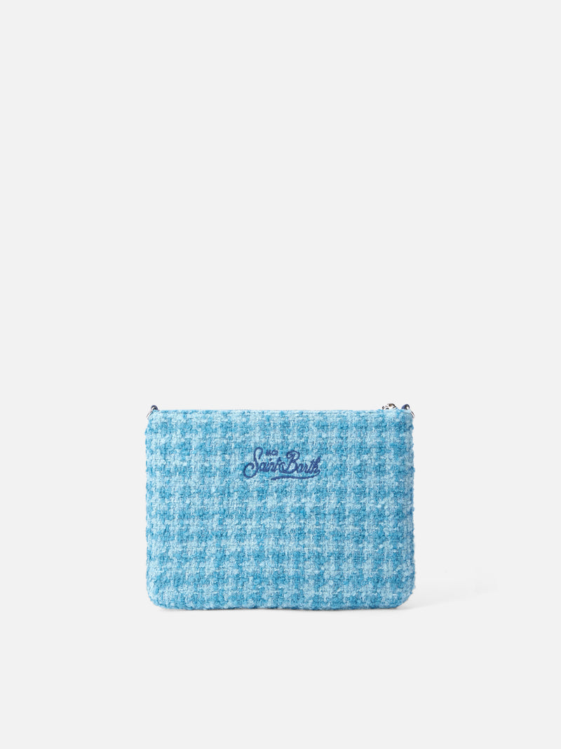 Pouch  Parisienne in tweed blu con catena