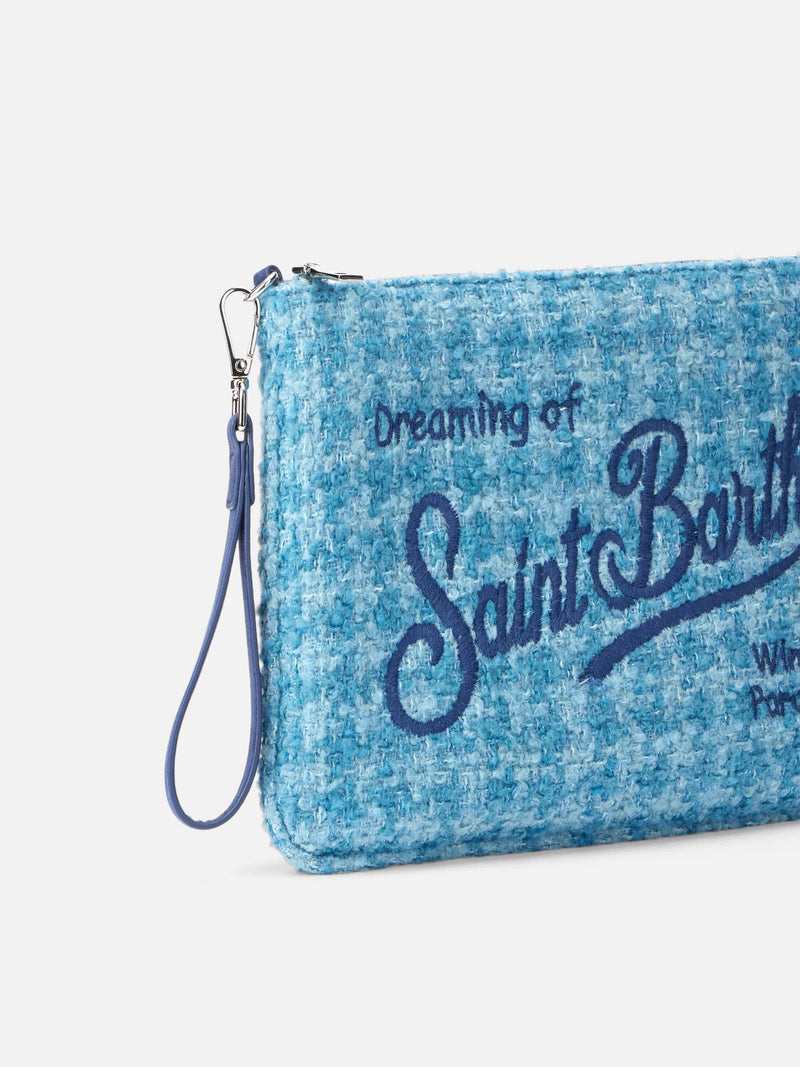 Pouch  Parisienne in tweed blu con catena