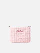 Pouch Parisienne in tweed rosa con catena