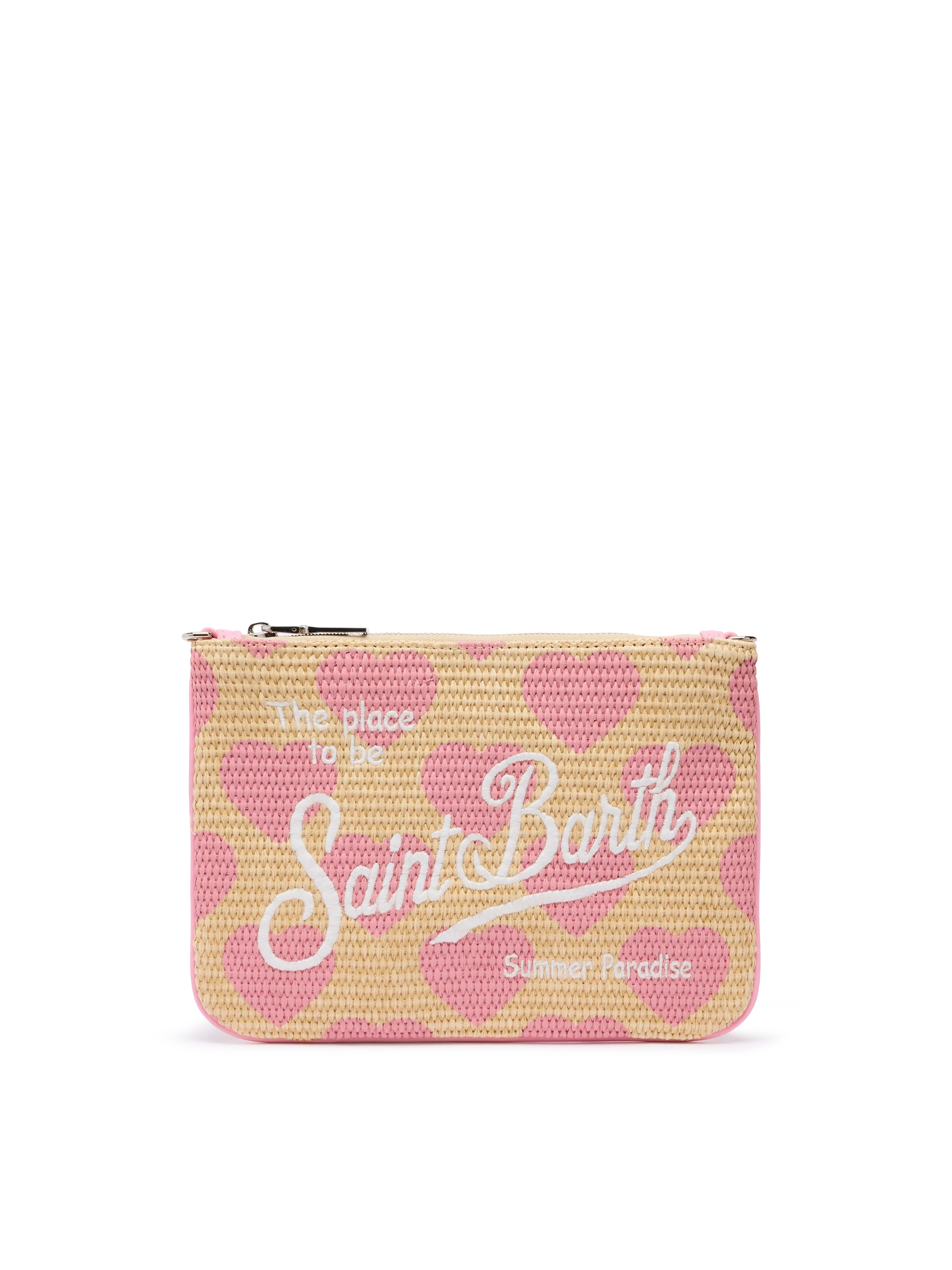 Parisienne Straw effect pouch bag with hearts print – MC2