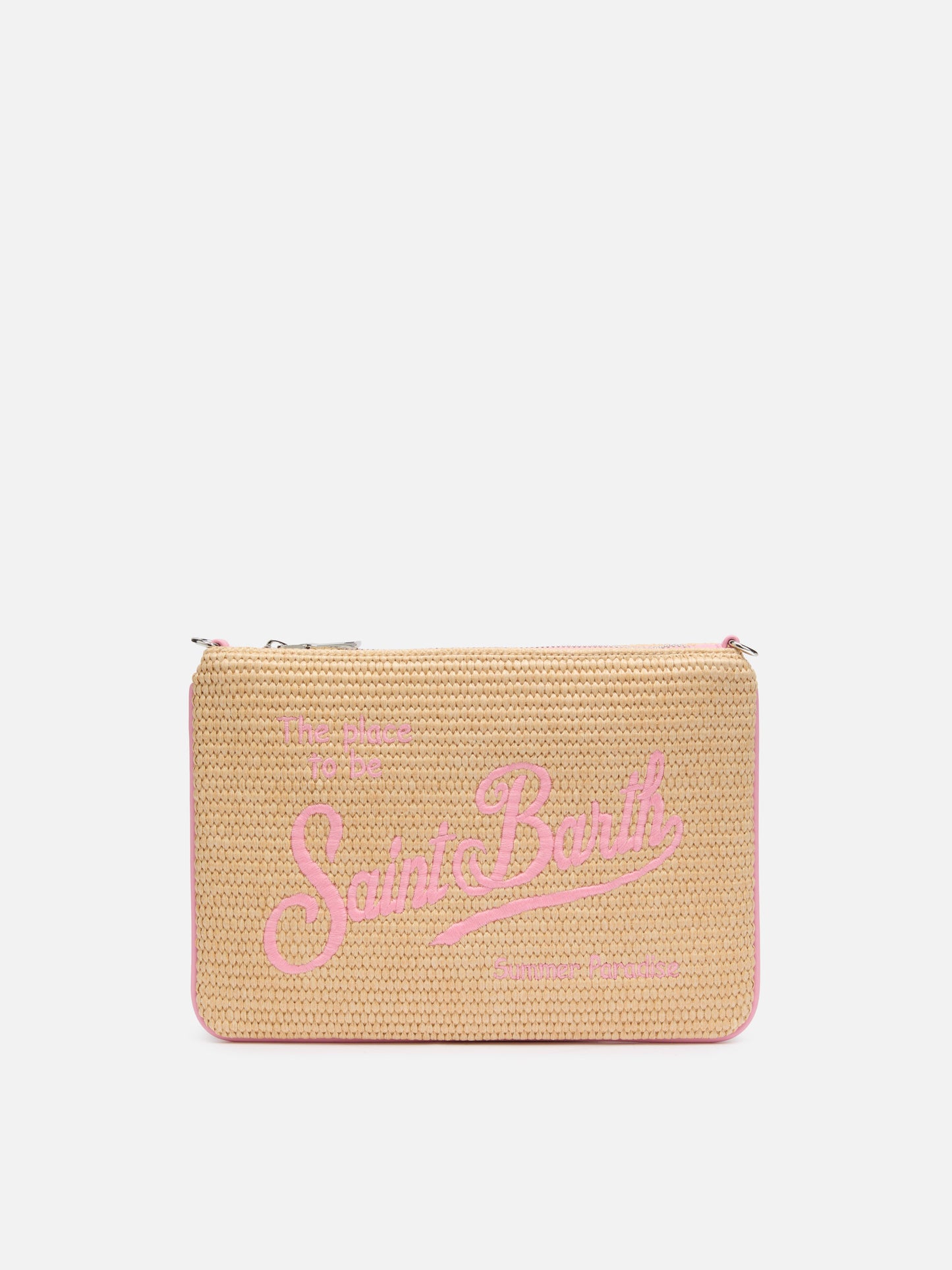 Parisienne Straw effect pouch bag with pink details