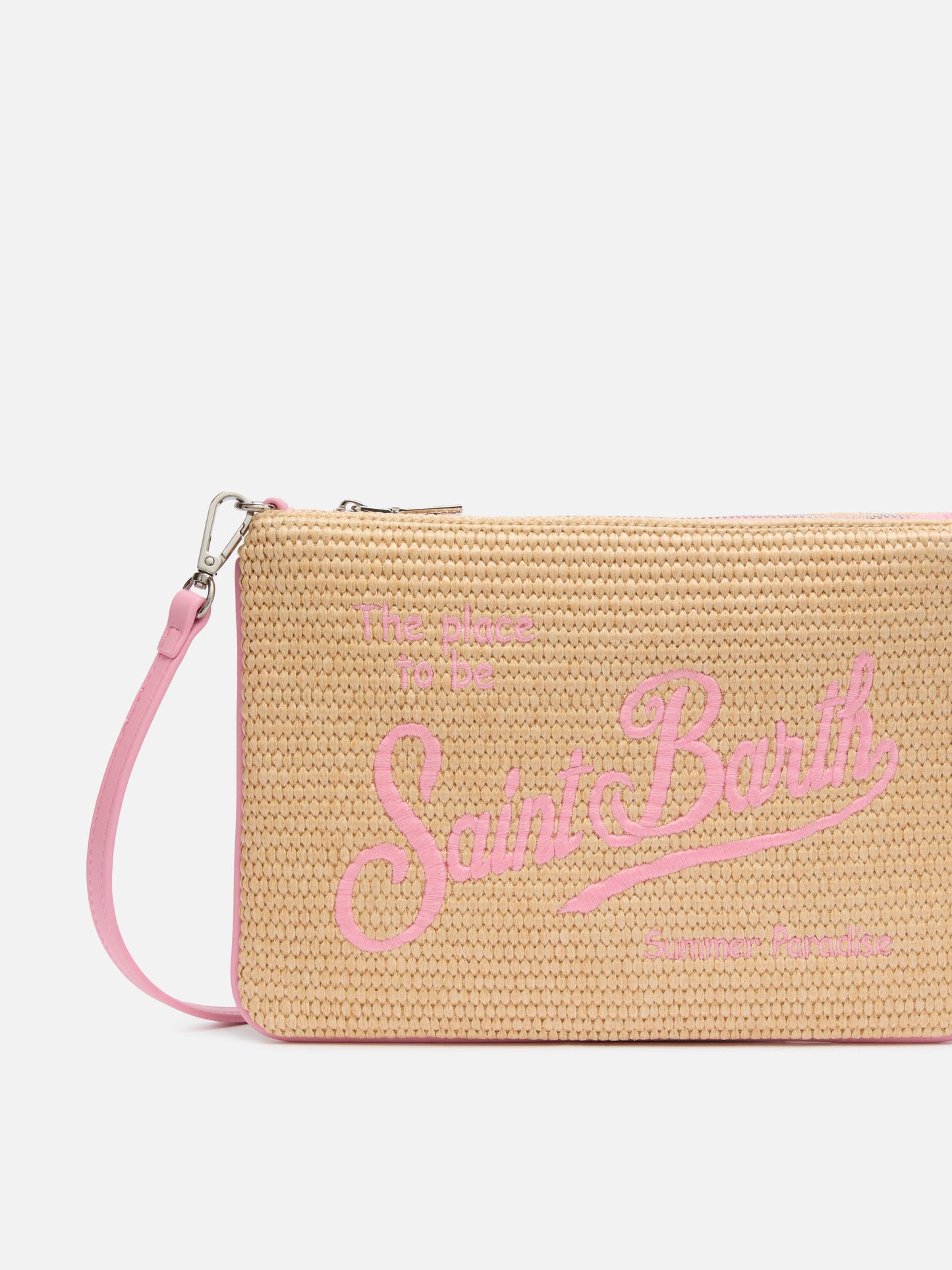 Parisienne Straw effect pouch bag with pink details