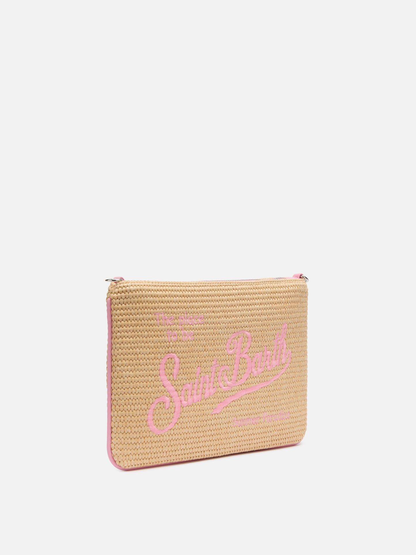 Parisienne Straw effect pouch bag with pink details