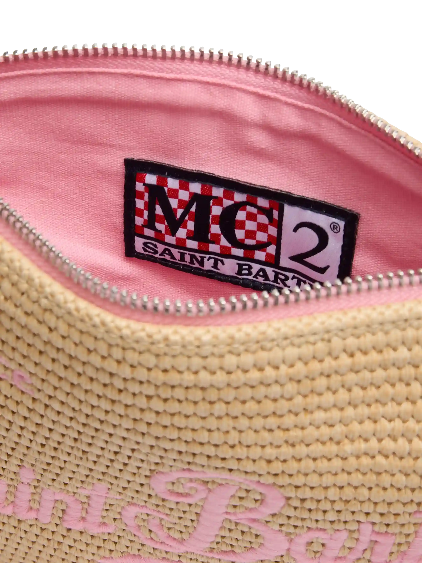 Parisienne Straw effect pouch bag with pink details