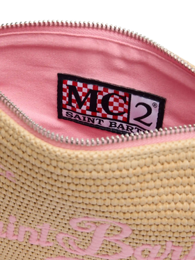 Parisienne Straw effect pouch bag with pink details