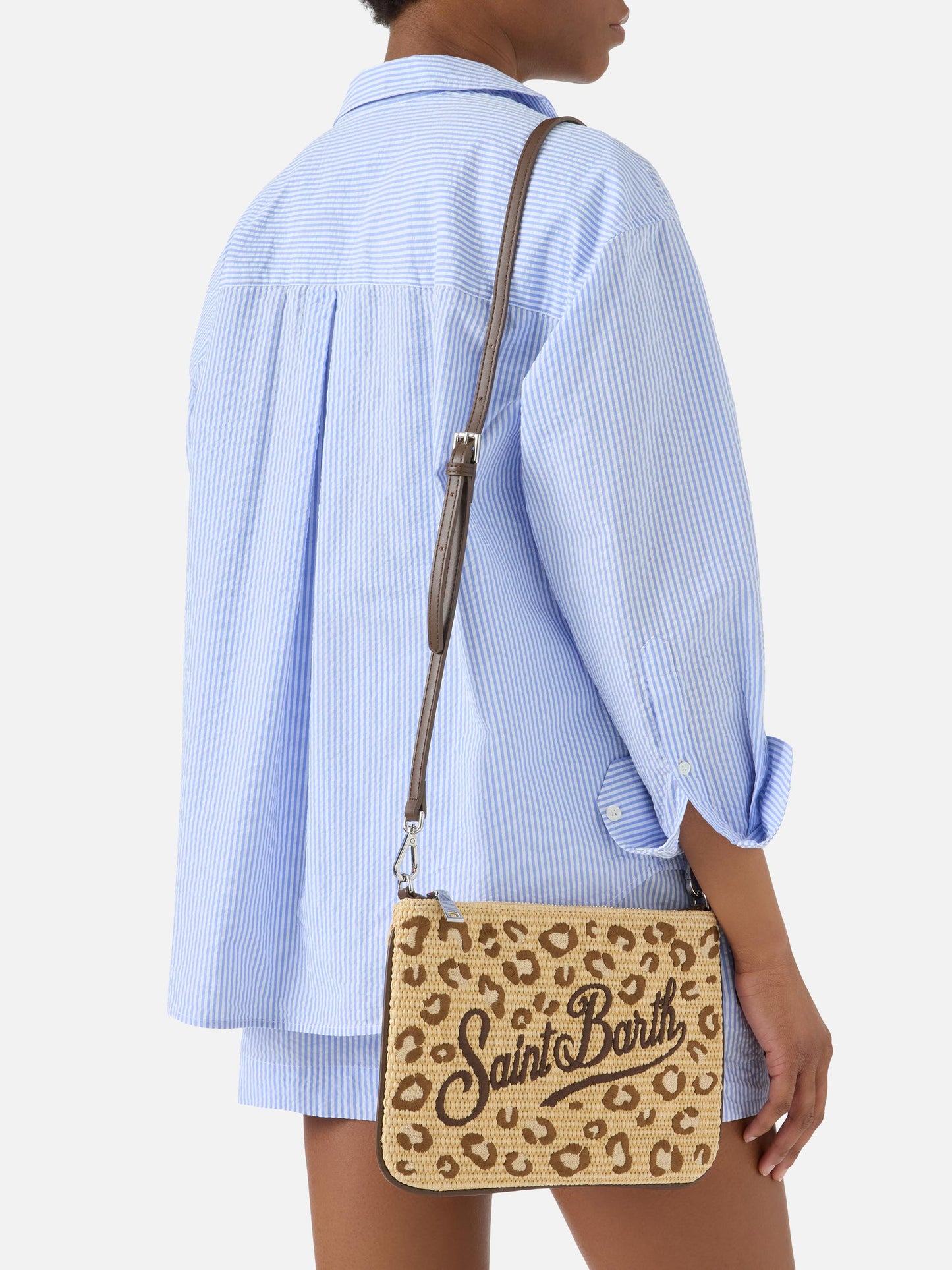 Parisienne embroidered leopard pouch with removable strap