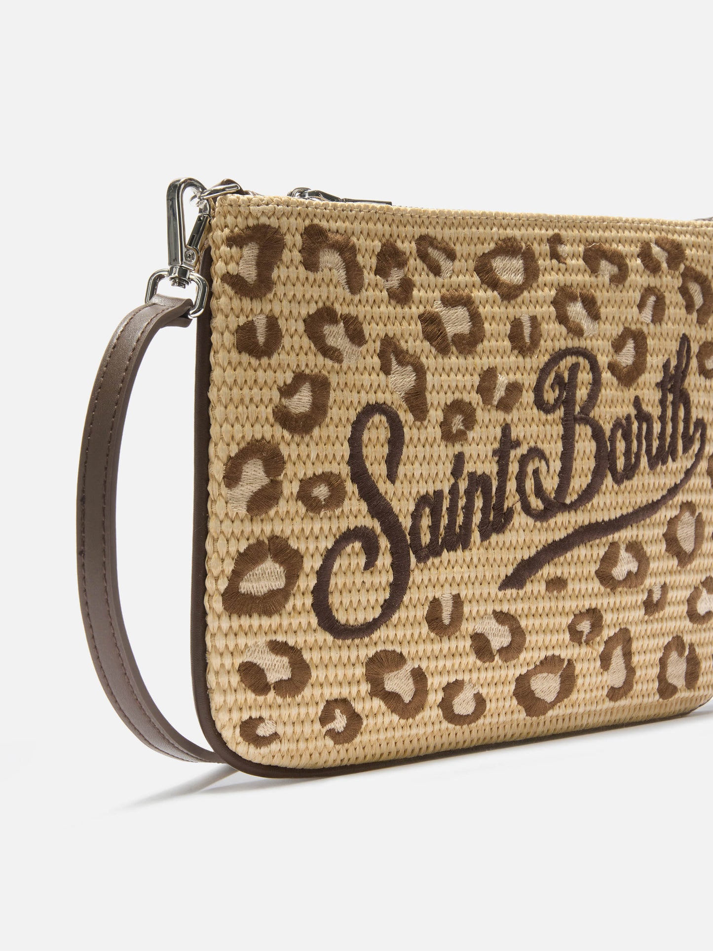 Parisienne embroidered leopard pouch with removable strap