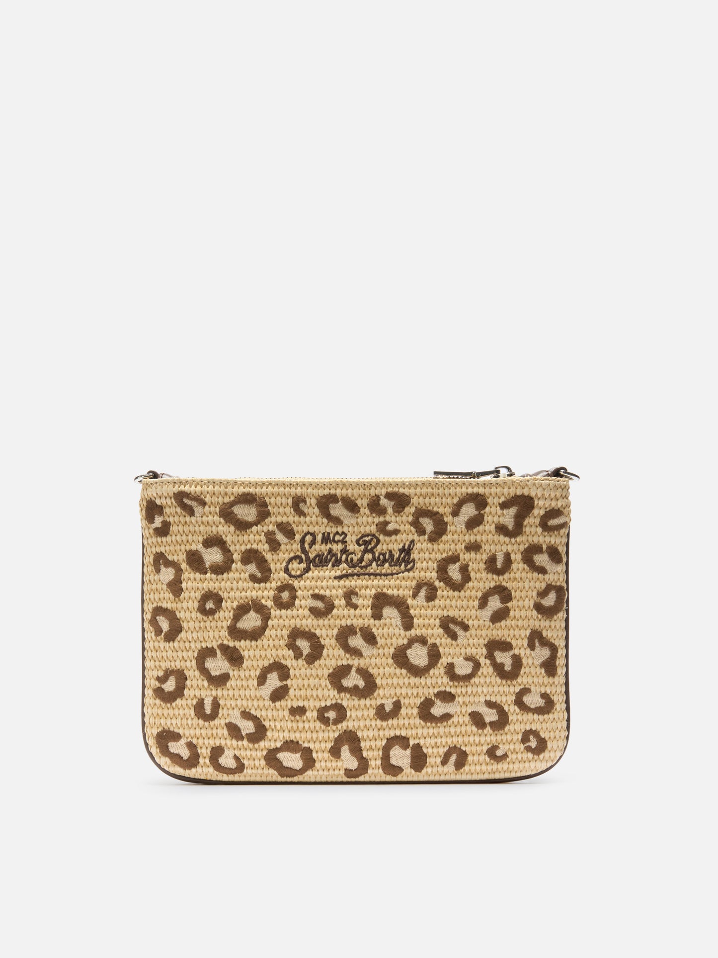 Parisienne embroidered leopard pouch with removable strap