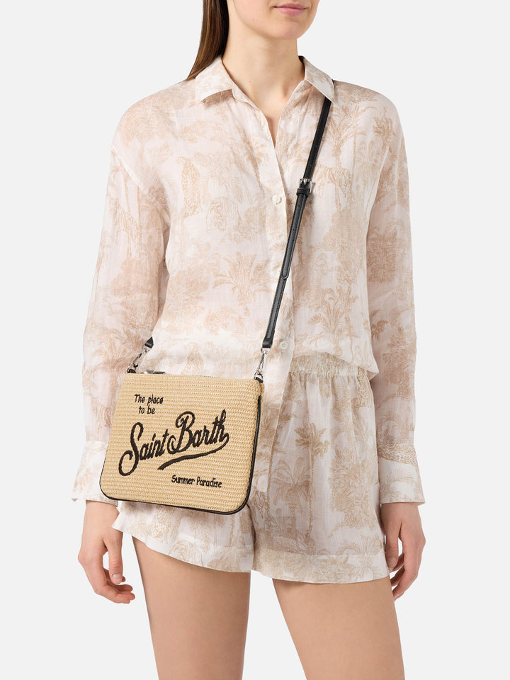 Parisienne solid color pouch with embroidered black logo and removable strap