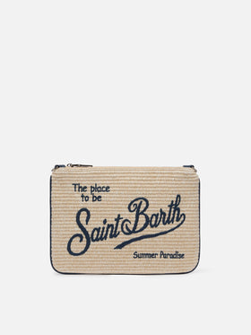 Parisienne – Beuteltasche in Strohoptik mit aufgesticktem Logo