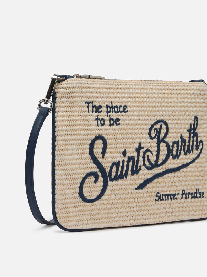 Parisienne – Beuteltasche in Strohoptik mit aufgesticktem Logo