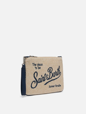 Parisienne – Beuteltasche in Strohoptik mit aufgesticktem Logo