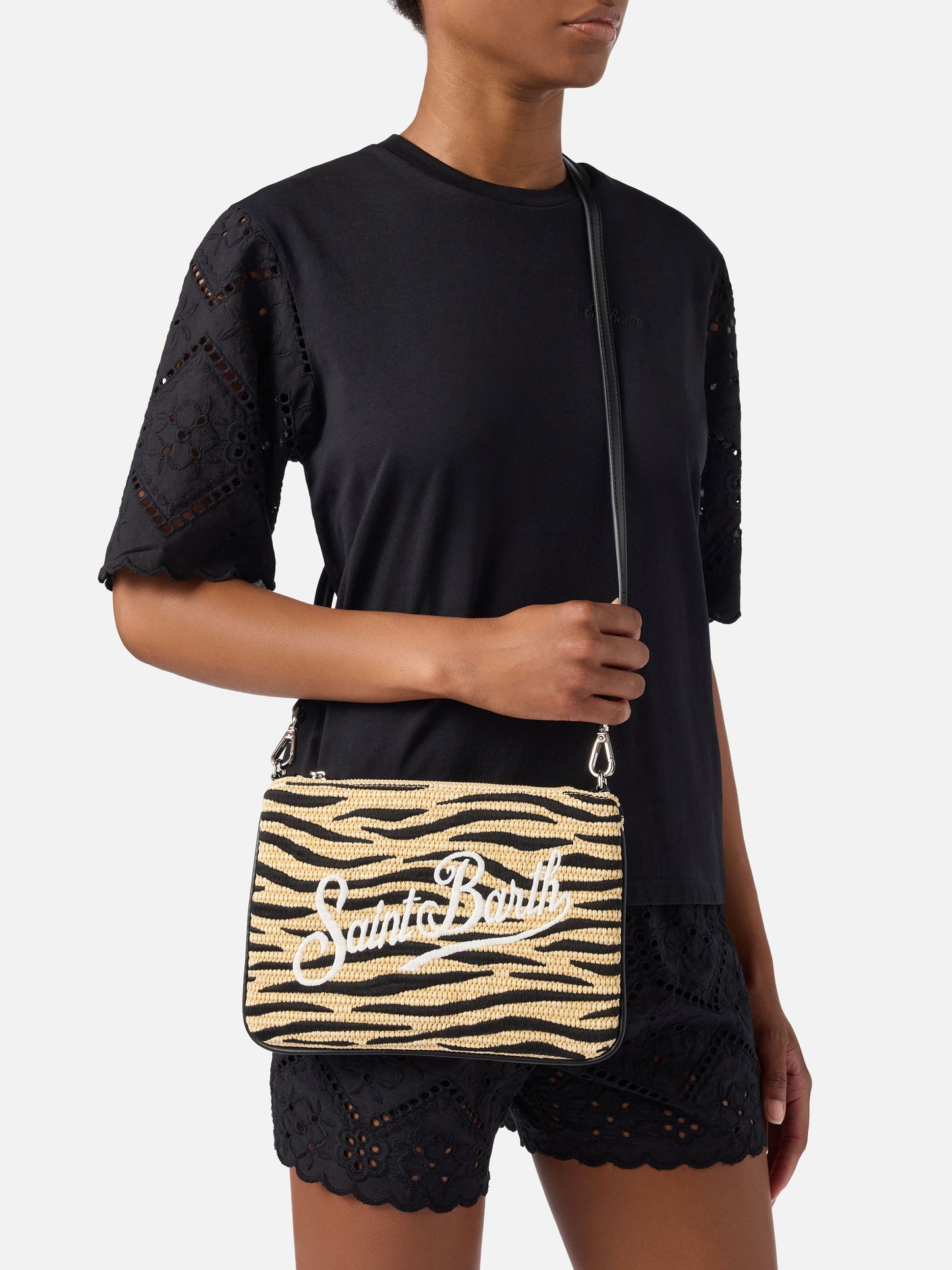 Pochette zèbre brodée Parisienne avec bandoulière amovible 