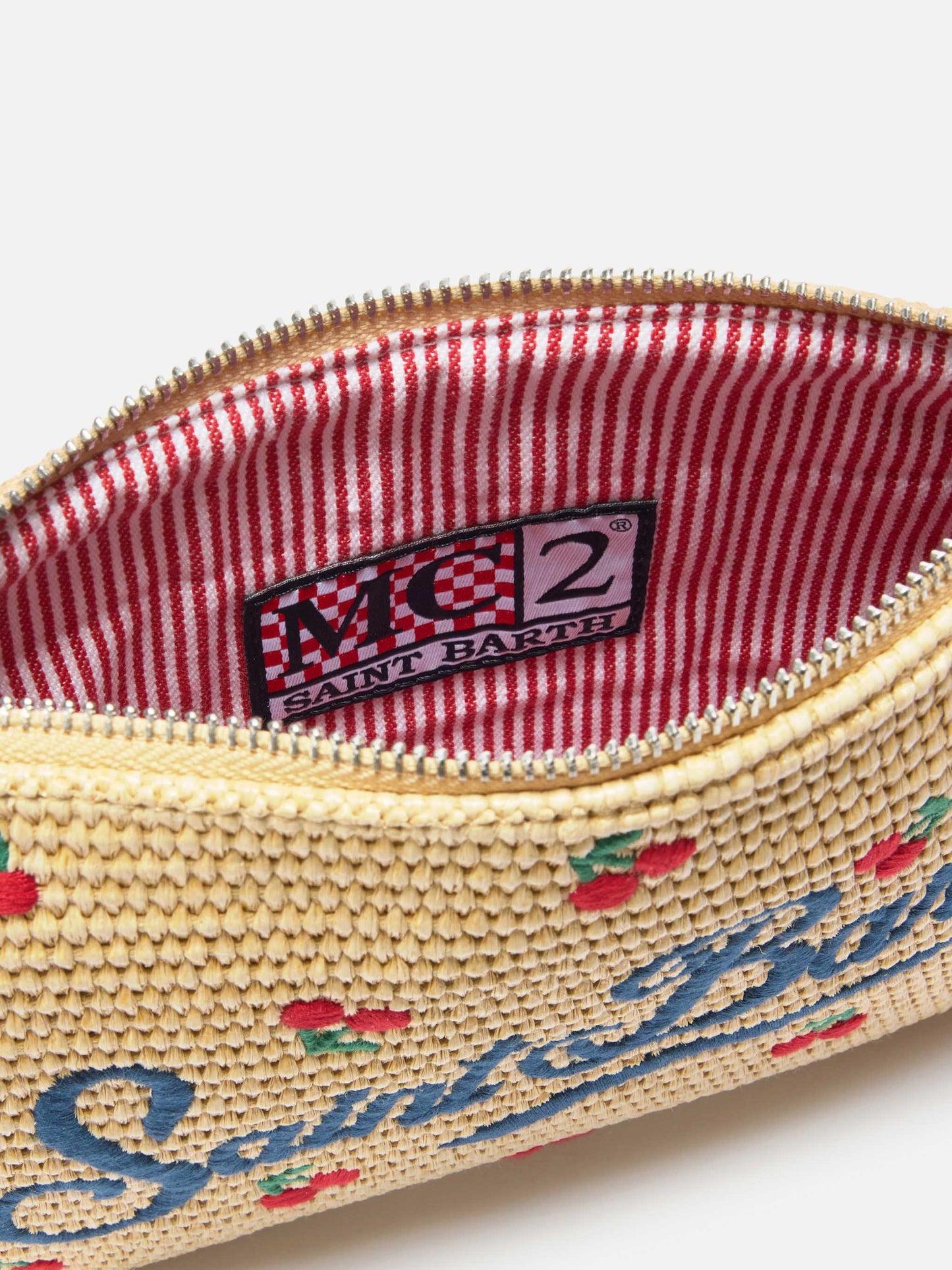 Parisienne embroidered cherries pouch with removable strap