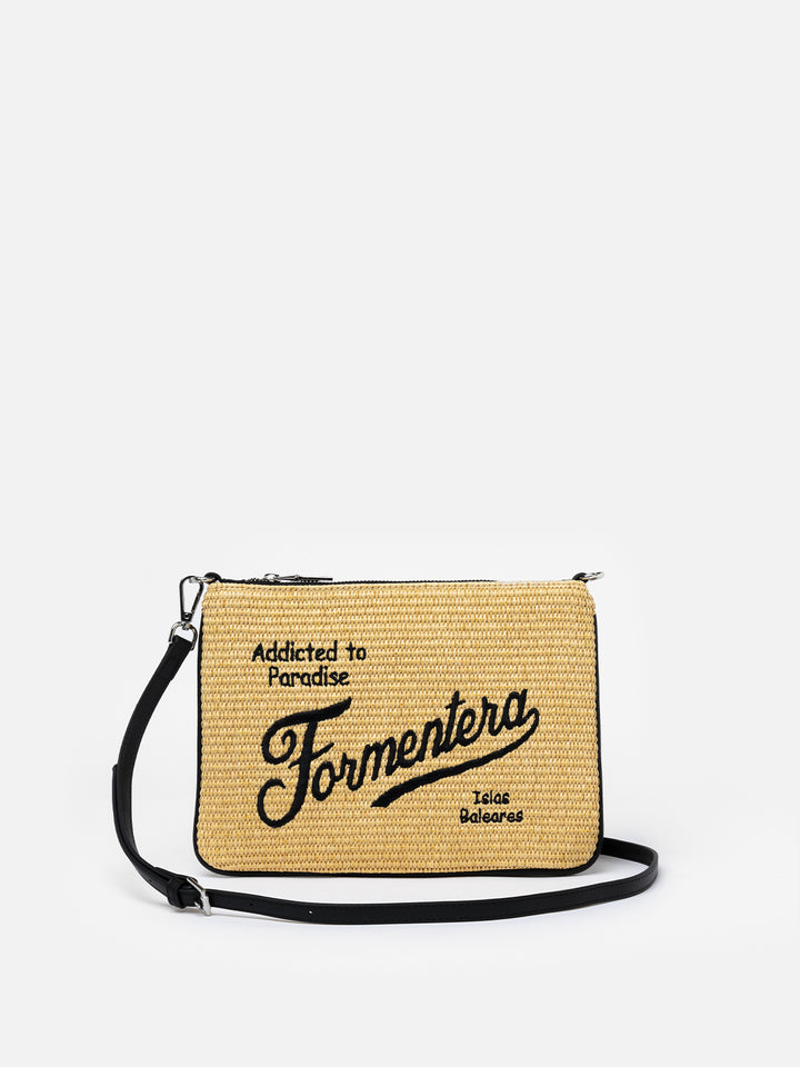 Parisienne Straw pochette with Formentera embroidery