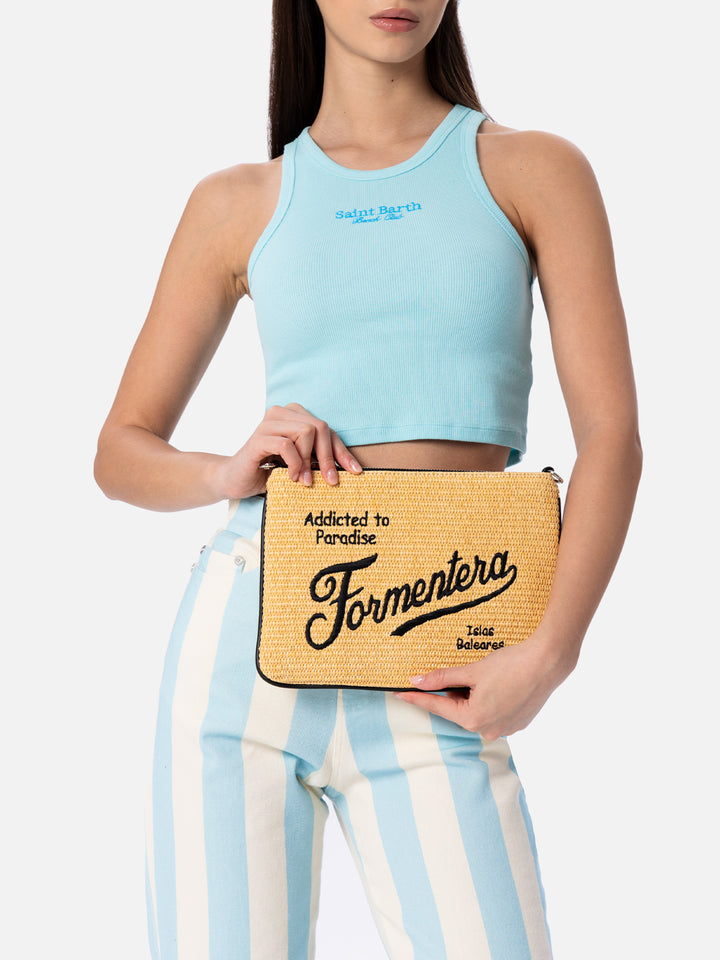 Parisienne Straw pochette with Formentera embroidery