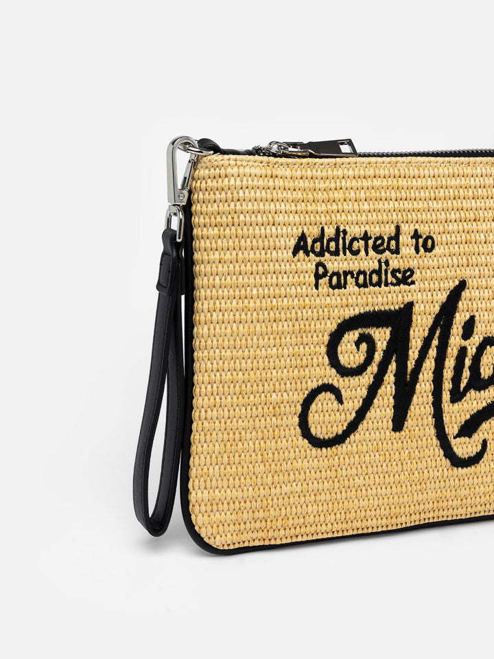 Parisienne Straw pochette with Miami embroidery