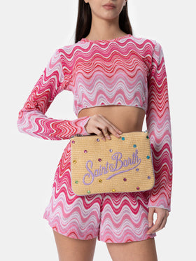 Pouch Parisienne in paglia con decorazione in strass