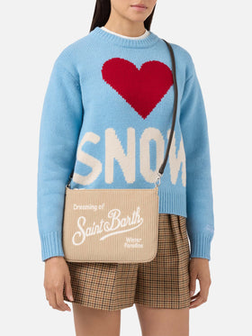 Borsa crossbody Parisienne Corduroy in velluto a coste beige