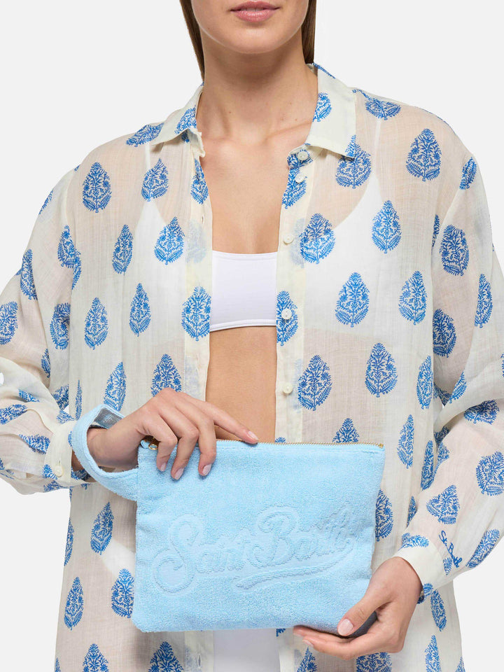 Pochette Pareasy azzurra con logo Saint Barth in jacquard