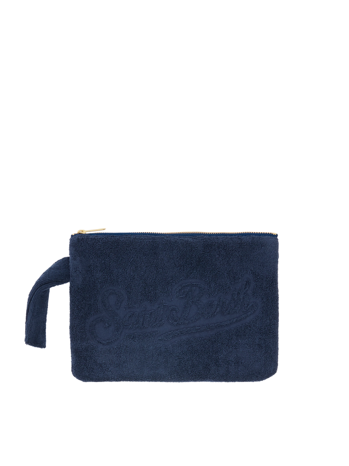 Navy blue Pareasy pochette with jacquard Saint Barth logo - MC2 Saint Barth