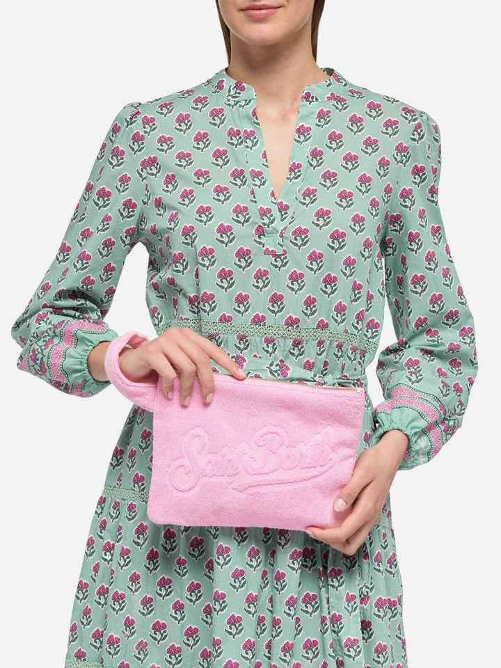 Pochette Pareasy rosa con logo Saint Barth in jacquard