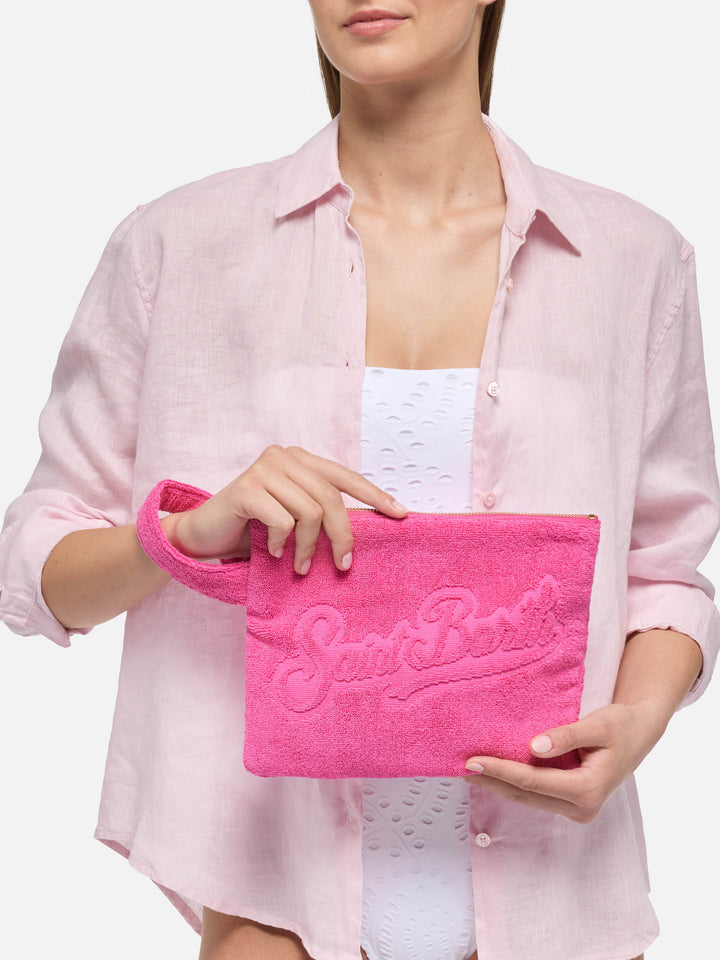 Pochette Pareasy fucsia con logo Saint Barth in jacquard