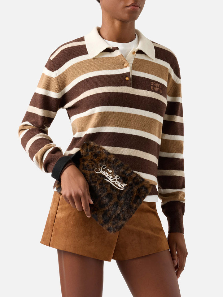 Pareasy faux fur pochette with leopard print