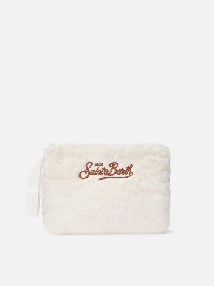 Pochette Pareasy in faux fur bianco