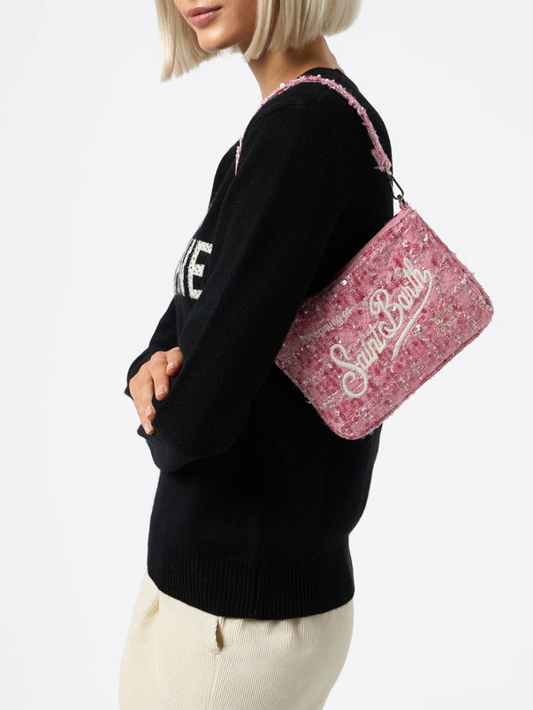 Pouch in tweed rosa Mini Parisienne con manico