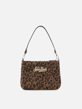 Mini Parisienne Schultertasche aus Filz mit Leopardenmuster 