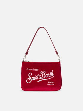 Bordeaux Mini Parisienne velvet shoulder bag with logo embroidery