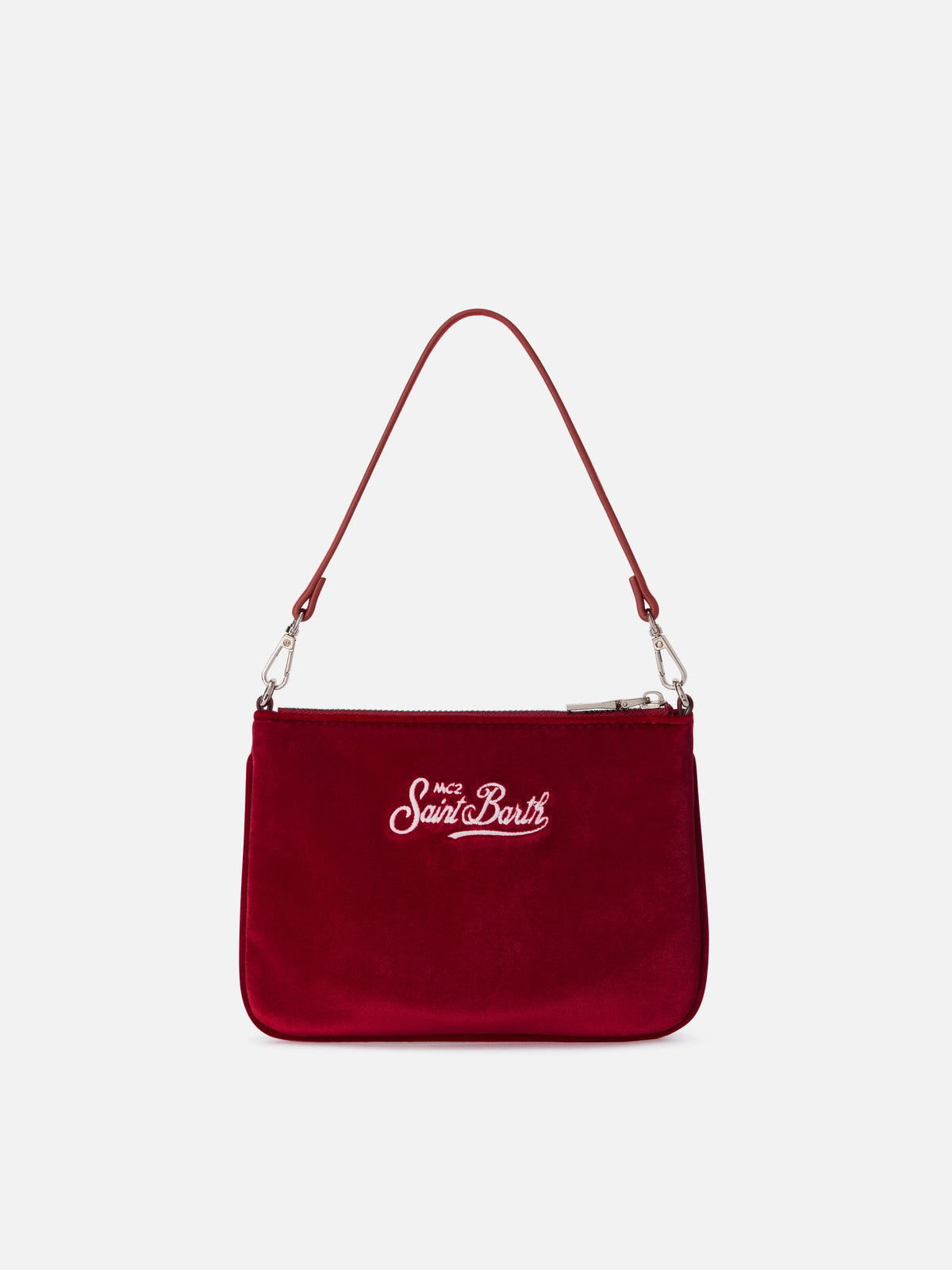 Bordeaux Mini Parisienne velvet shoulder bag with logo embroidery