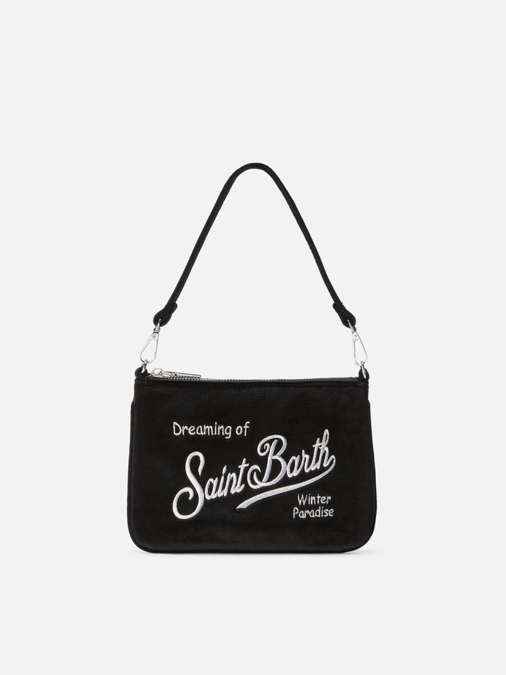 Black Mini Parisienne velvet shoulder bag with logo embroidery