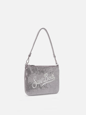 Parisienne Mini Shoulder Bag in gray velvet with sequins