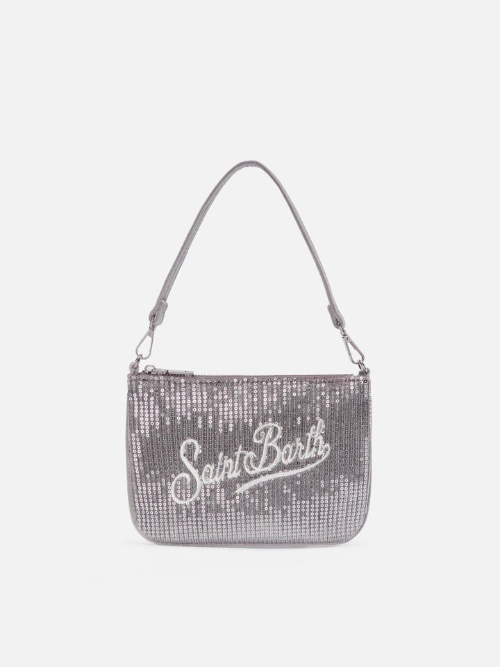 Borsetta a spalla Parisienne Mini Velvet grigia con paillettes