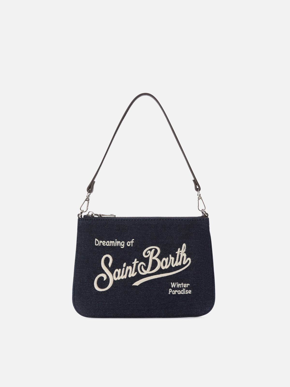 Blue Mini-Parisienne-Shoulder-Bag aus Denim mit gesticktem Logo 