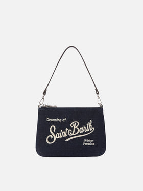 Blue Mini-Parisienne-Shoulder-Bag aus Denim mit gesticktem Logo 