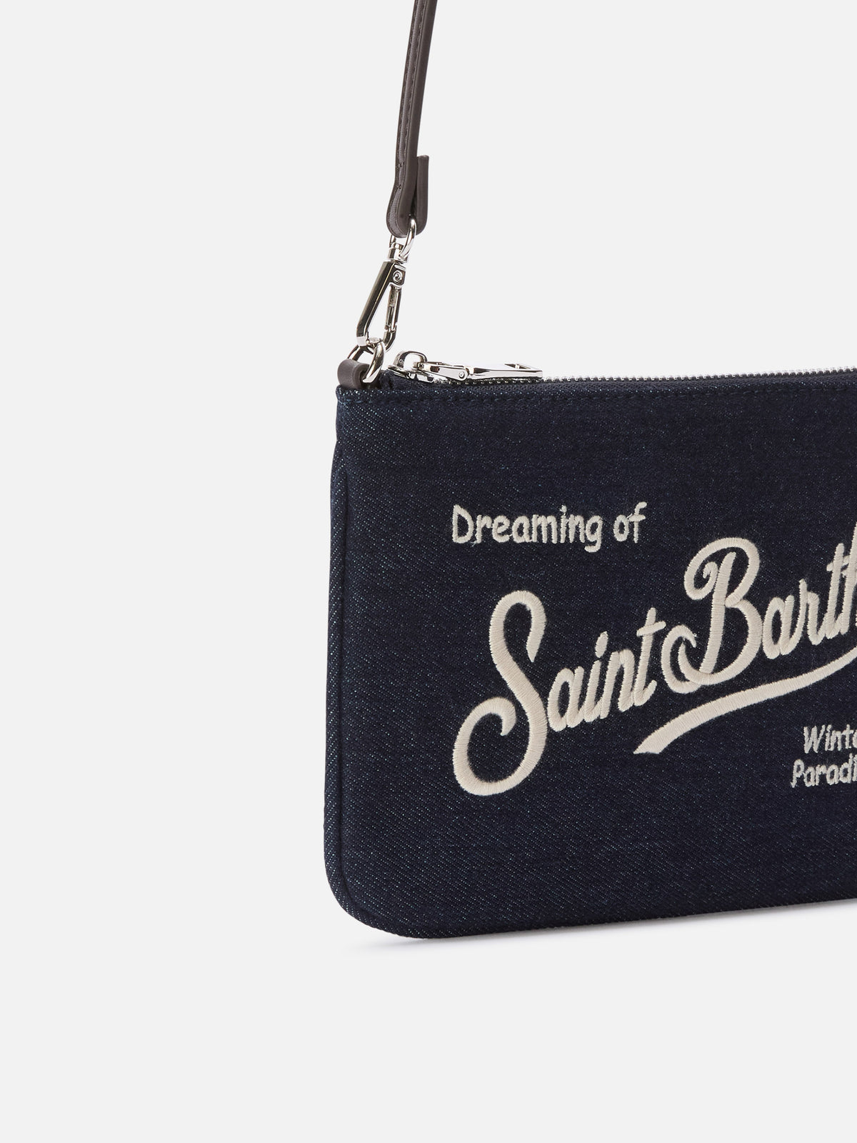 Blue Mini-Parisienne-Shoulder-Bag aus Denim mit gesticktem Logo 