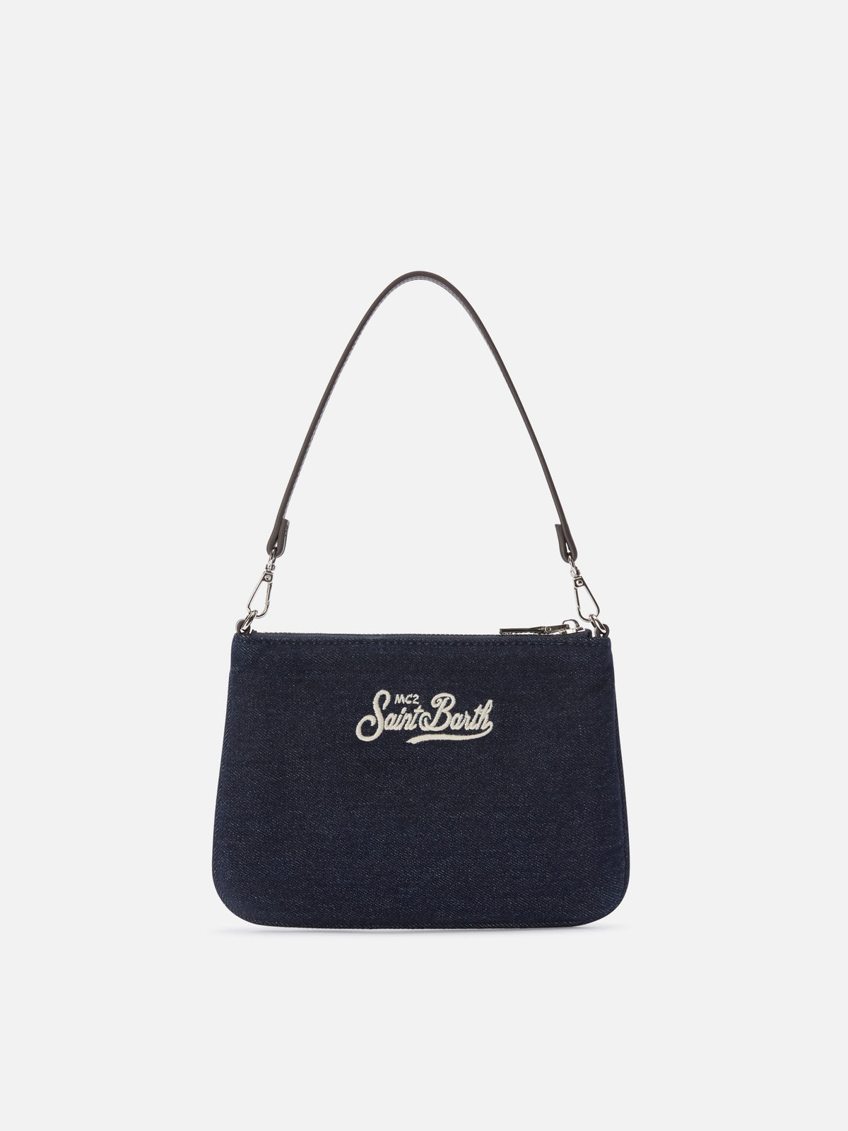 Blue Mini-Parisienne-Shoulder-Bag aus Denim mit gesticktem Logo 