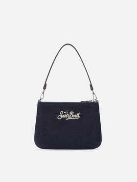 Blue Mini-Parisienne-Shoulder-Bag aus Denim mit gesticktem Logo 