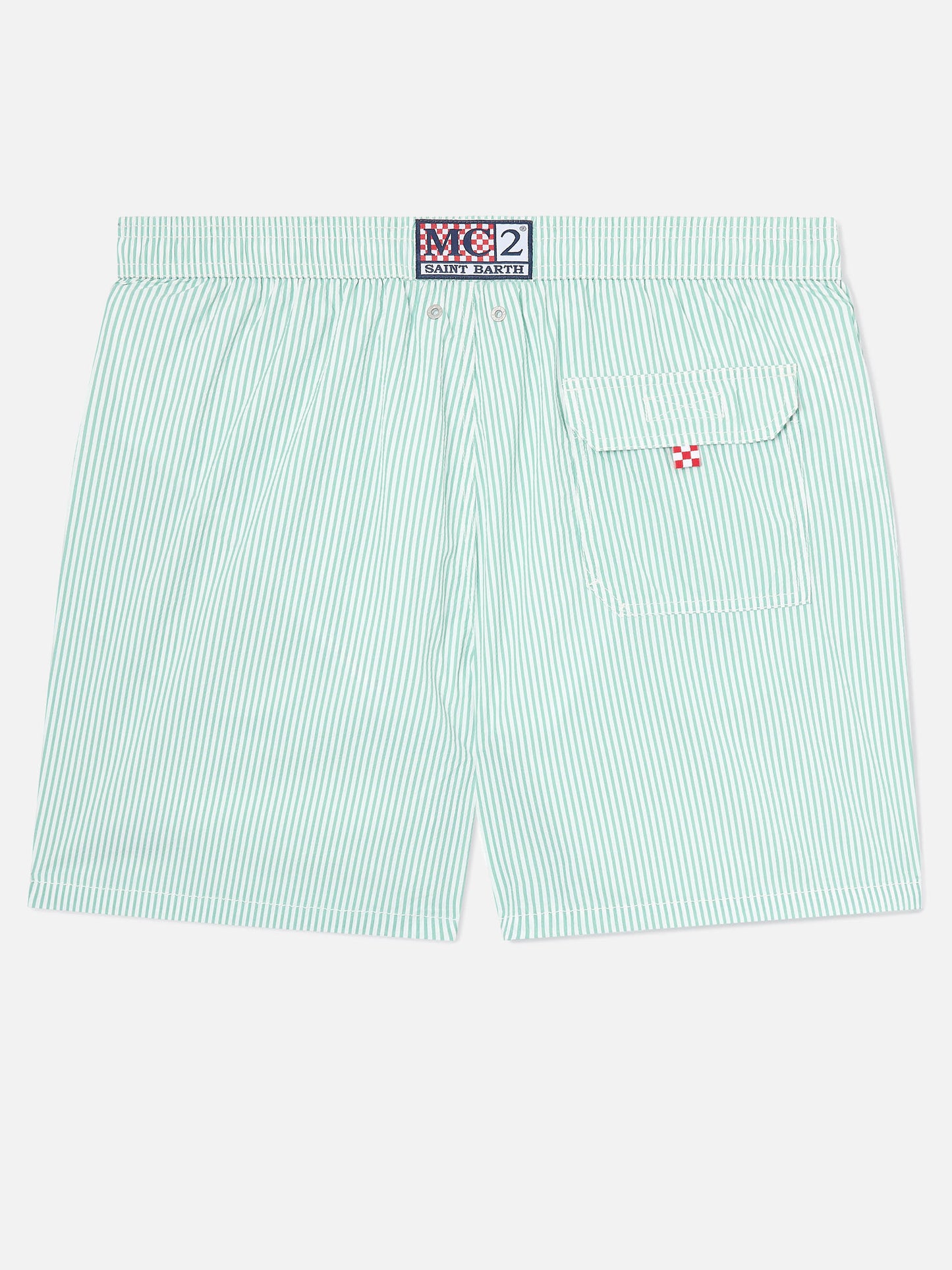 Patmos Badeshorts aus gestreiftem Seersucker in Salbeigrün und Weiß 