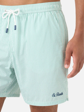 Patmos Badeshorts aus gestreiftem Seersucker in Salbeigrün und Weiß 